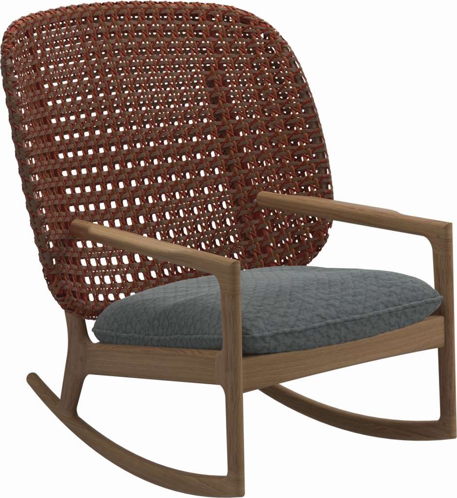 Gloster - Kay Schaukelstuhl High Back - Geflecht: Copper - Kissen:  - Wave Gravel - outdoor