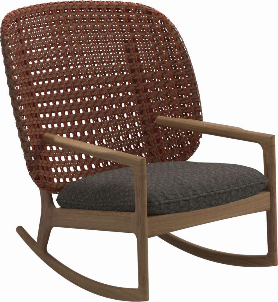 Gloster - Kay Schaukelstuhl High Back - Geflecht: Copper - Kissen:  - Wave Quarry - outdoor