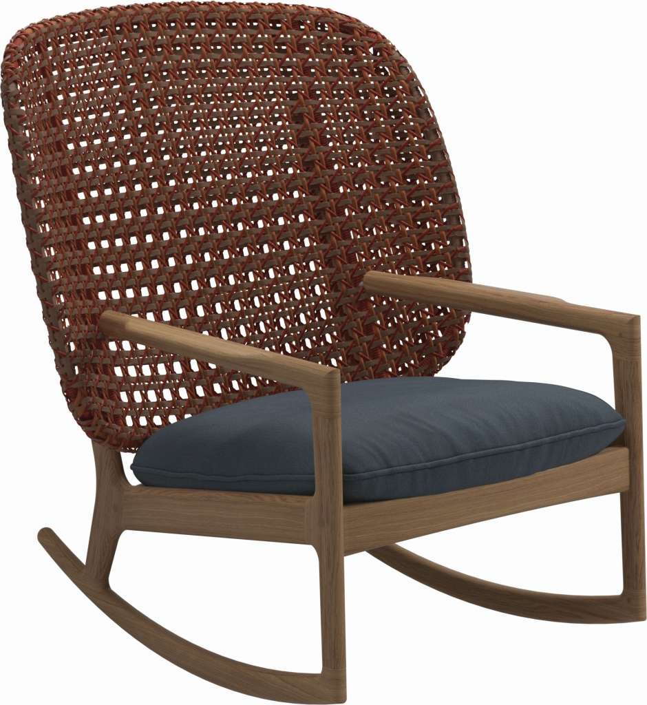 Gloster - Kay Schaukelstuhl High Back - Geflecht: Copper - Kissen:  - Tuck Denim - outdoor