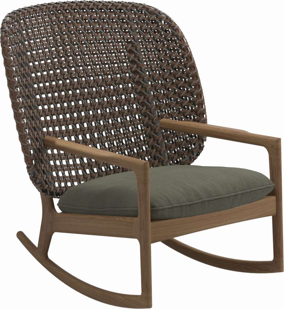 Gloster - Kay Schaukelstuhl High Back - Geflecht: Brindle - Kissen:  - Robben Leaf - outdoor