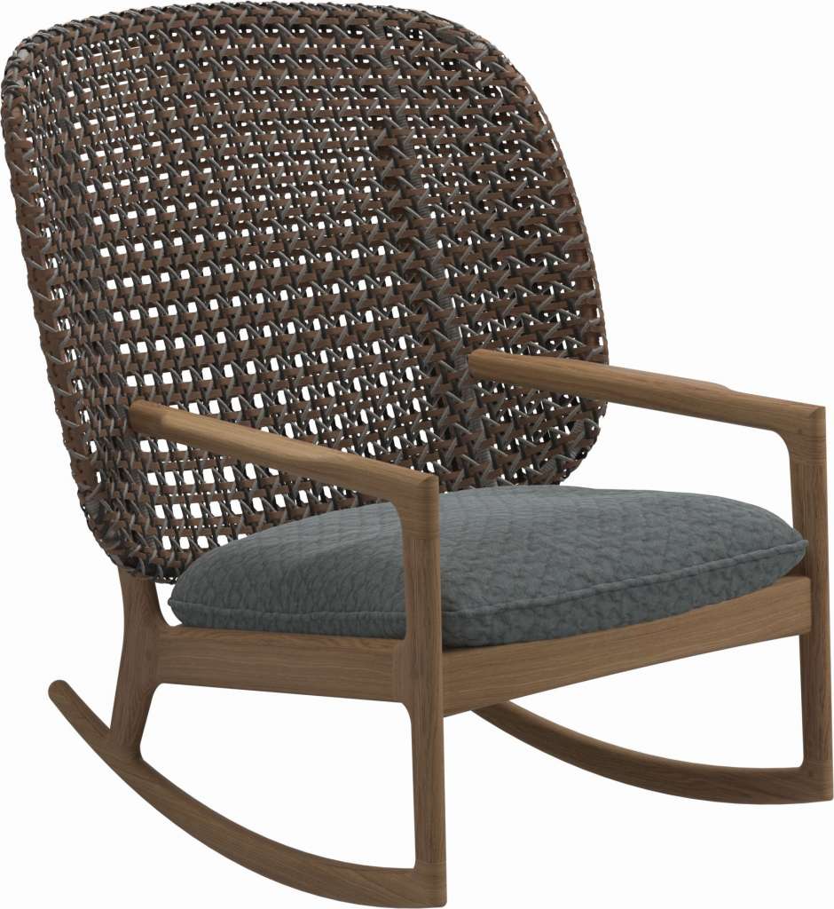 Gloster - Kay Schaukelstuhl High Back - Geflecht: Brindle - Kissen:  - Wave Gravel - outdoor