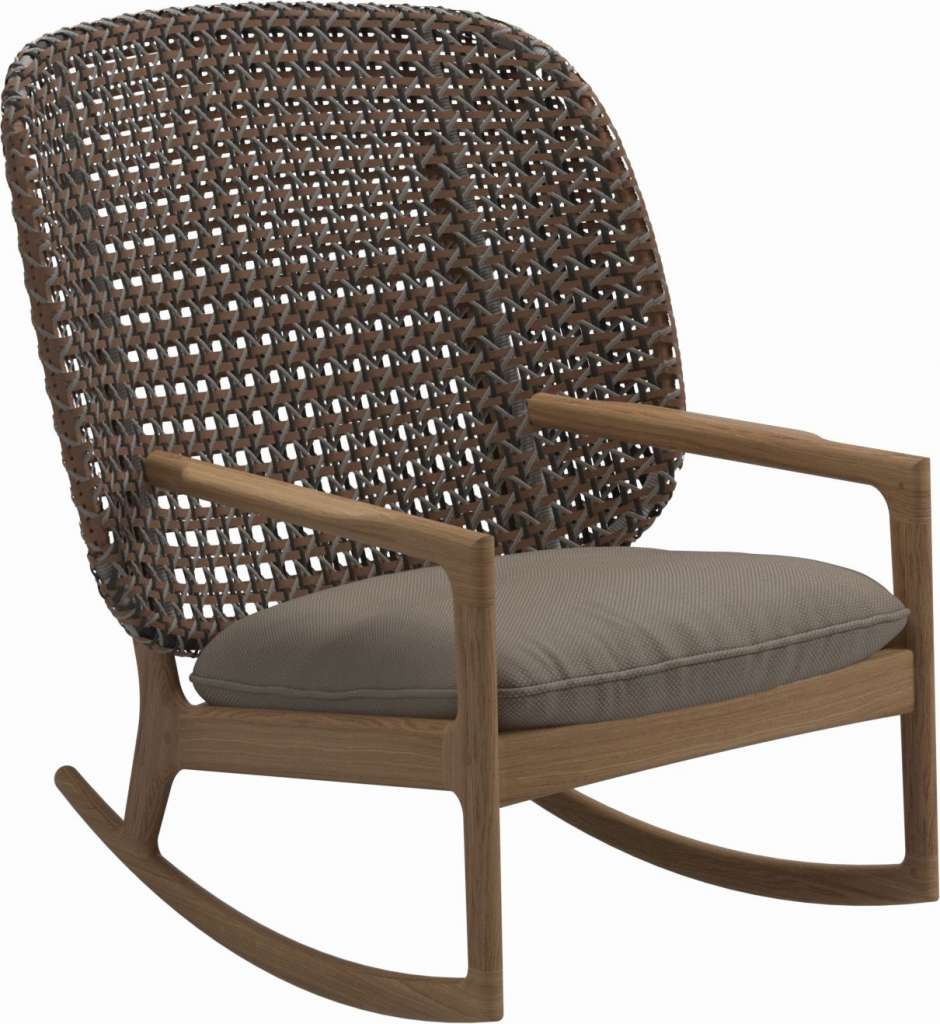 Gloster - Kay Schaukelstuhl High Back - Geflecht: Brindle - Kissen:  - Ravel Dune - outdoor