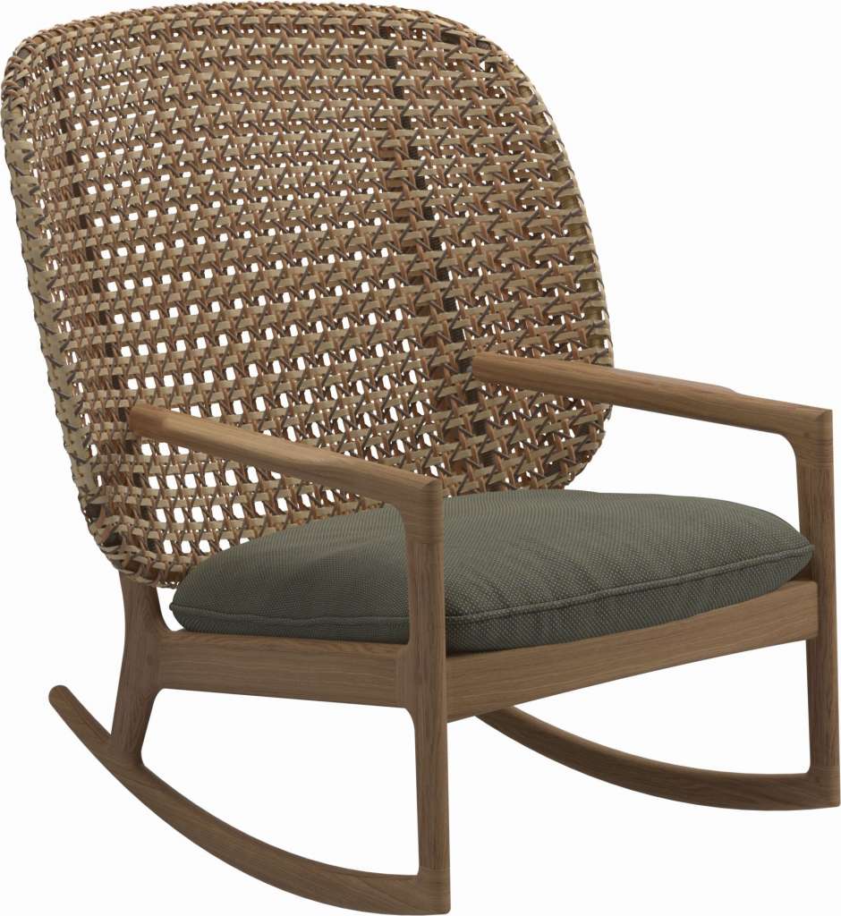 Gloster - Kay Schaukelstuhl High Back - Geflecht: Harvest - Kissen:  - Robben Leaf - outdoor