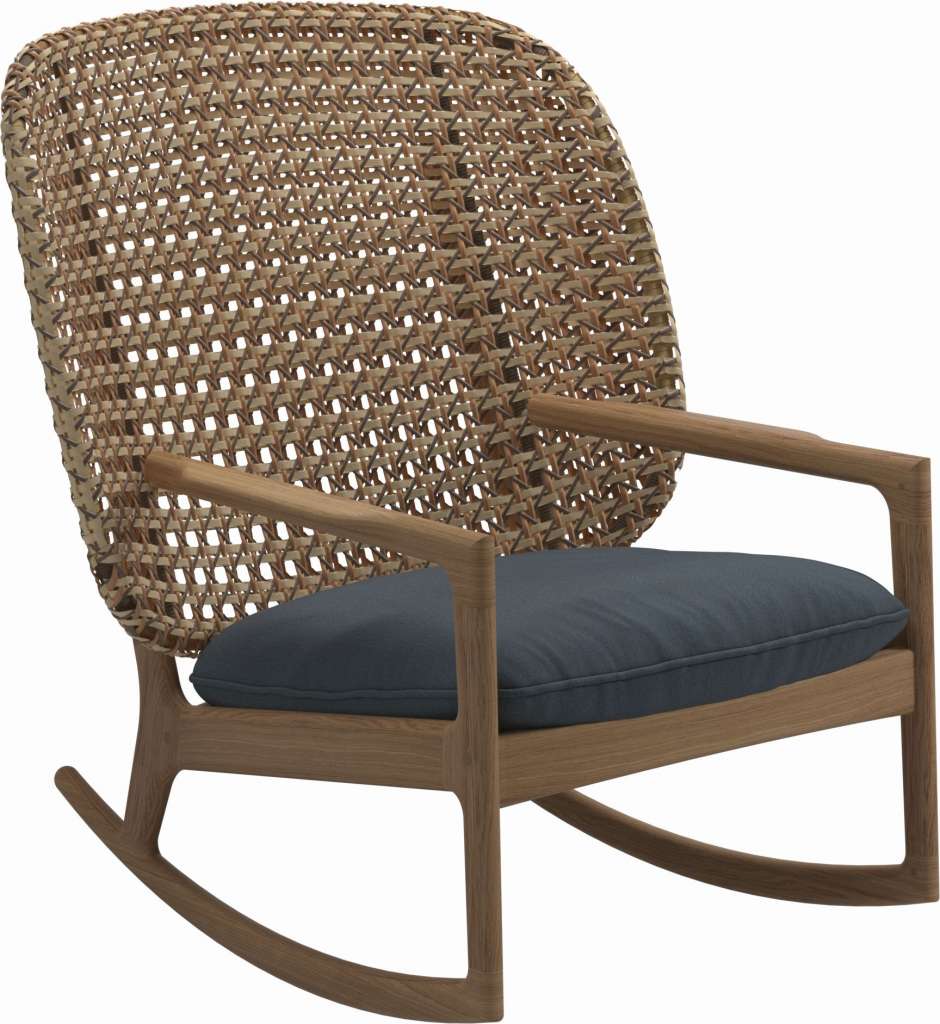 Gloster - Kay Schaukelstuhl High Back - Geflecht: Harvest - Kissen:  - Tuck Denim - outdoor