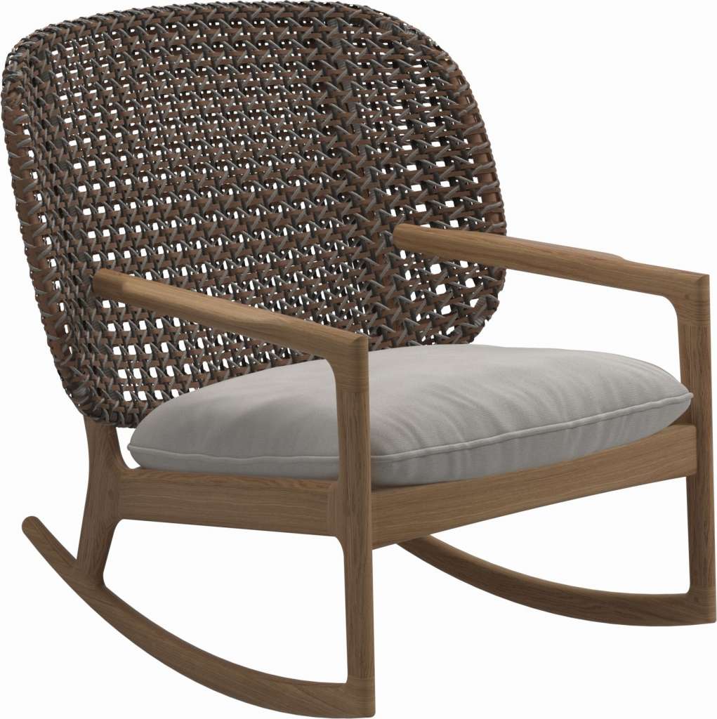 Gloster - Kay Schaukelstuhl Low Back - Geflecht: Brindle - Kissen:  - Blend Linen - outdoor
