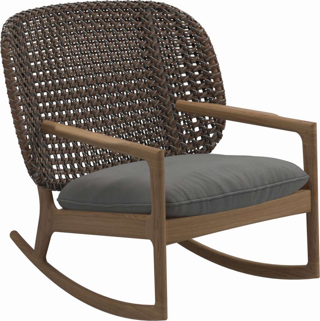 Gloster - Kay Schaukelstuhl Low Back - Geflecht: Brindle - Kissen:  - Blend Fog - outdoor