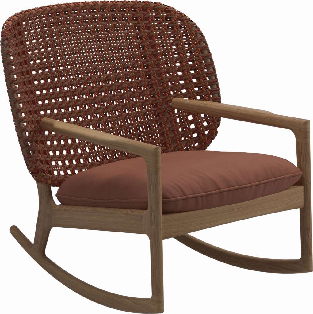 Gloster - Kay Schaukelstuhl Low Back - Geflecht: Copper - Kissen:  - Blend Clay - outdoor