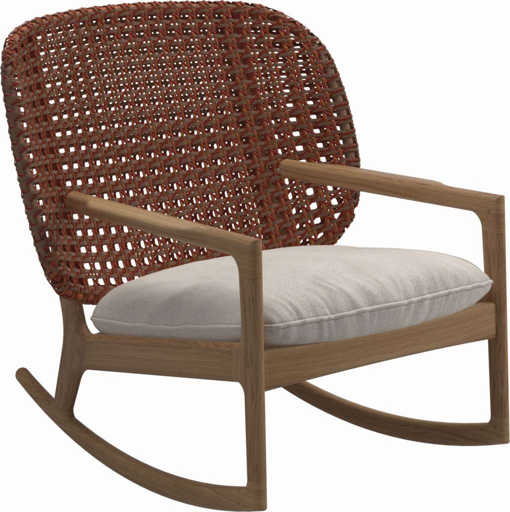 Gloster - Kay Schaukelstuhl Low Back - Geflecht: Copper - Kissen:  - Virtue Cloud - outdoor