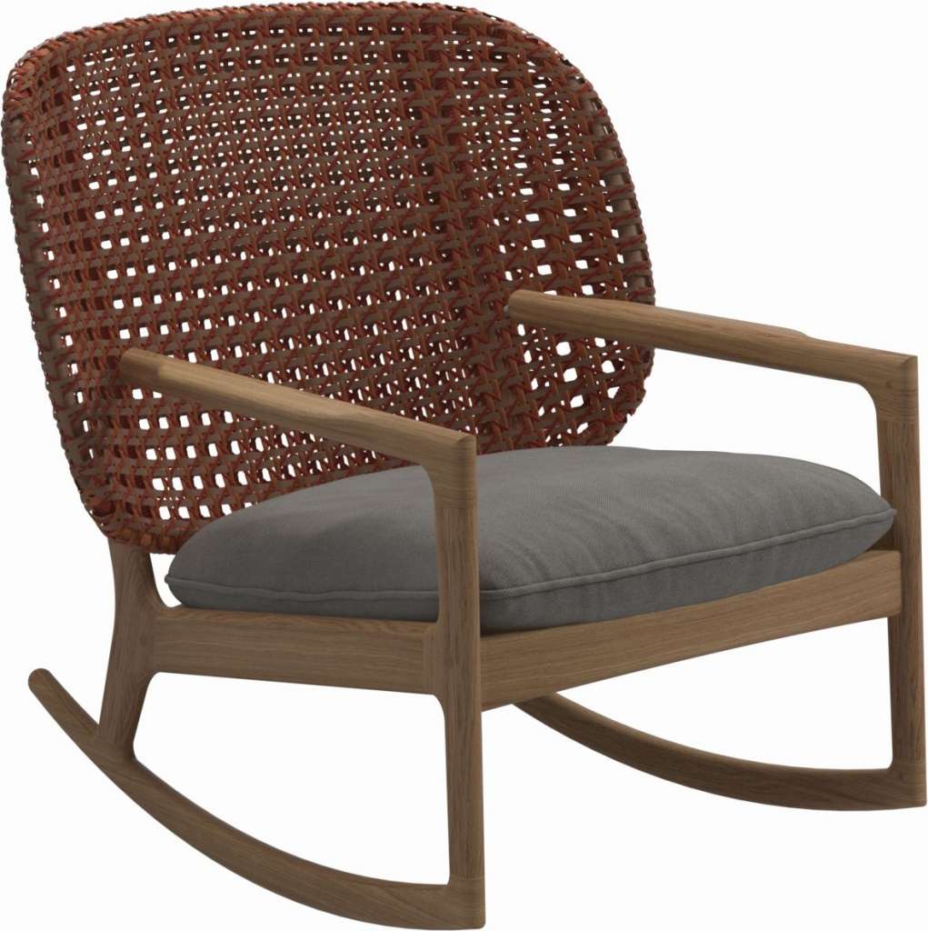 Gloster - Kay Schaukelstuhl Low Back - Geflecht: Copper - Kissen:  - Fife Rainy Grey - outdoor