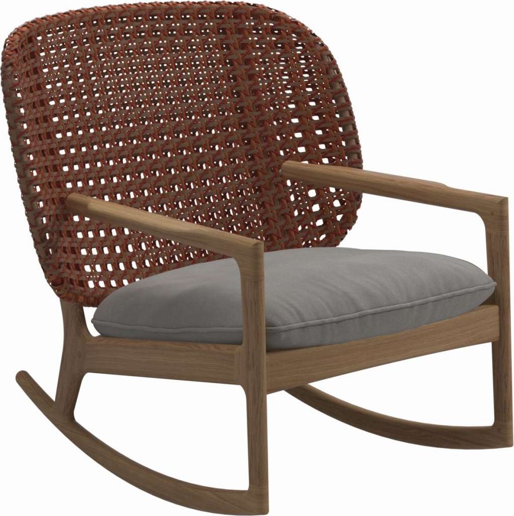 Gloster - Kay Schaukelstuhl Low Back - Geflecht: Copper - Kissen:  - Fife Canvas Grey - outdoor