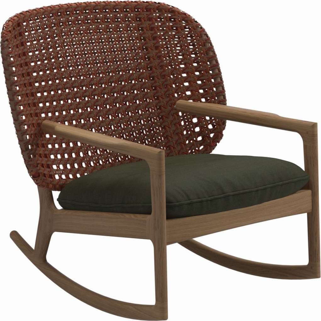 Gloster - Kay Schaukelstuhl Low Back - Geflecht: Copper - Kissen:  - Fife Olive - outdoor