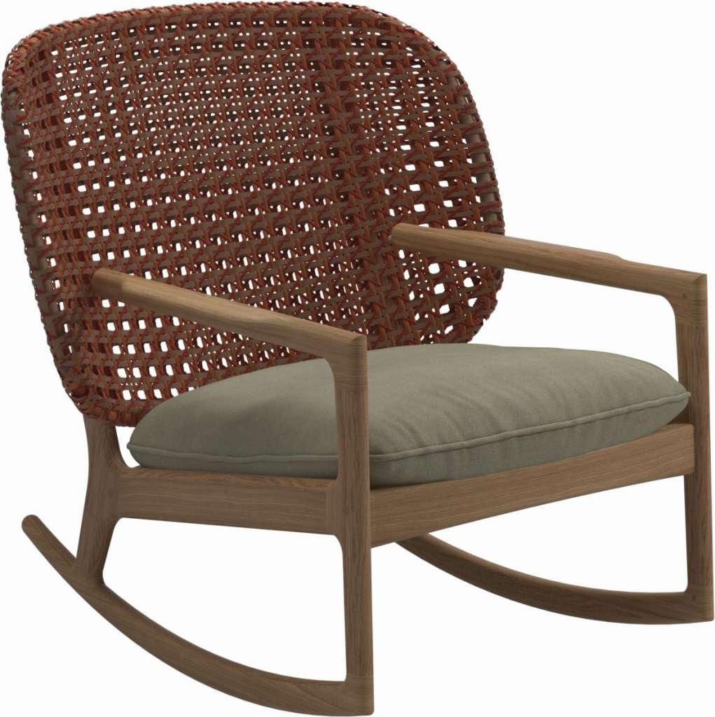 Gloster - Kay Schaukelstuhl Low Back - Geflecht: Copper - Kissen:  - Fife Silky Green - outdoor