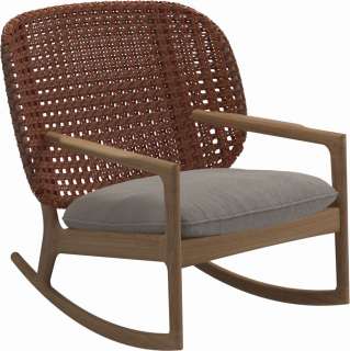 Gloster - Kay Schaukelstuhl Low Back - Geflecht: Copper - Kissen:  - Robben Grey - outdoor