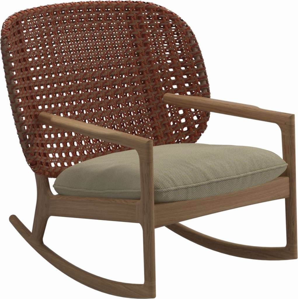 Gloster - Kay Schaukelstuhl Low Back - Geflecht: Copper - Kissen:  - Robben Lichen - outdoor