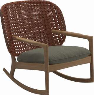 Gloster - Kay Schaukelstuhl Low Back - Geflecht: Copper - Kissen:  - Robben Leaf - outdoor