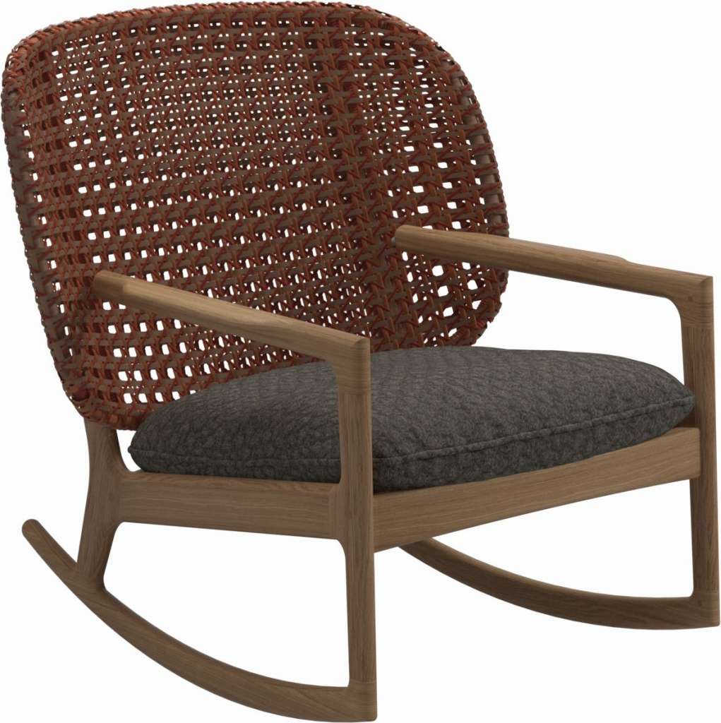 Gloster - Kay Schaukelstuhl Low Back - Geflecht: Copper - Kissen:  - Wave Quarry - outdoor