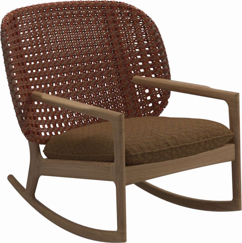 Gloster - Kay Schaukelstuhl Low Back - Geflecht: Copper - Kissen:  - Wave Russet - outdoor