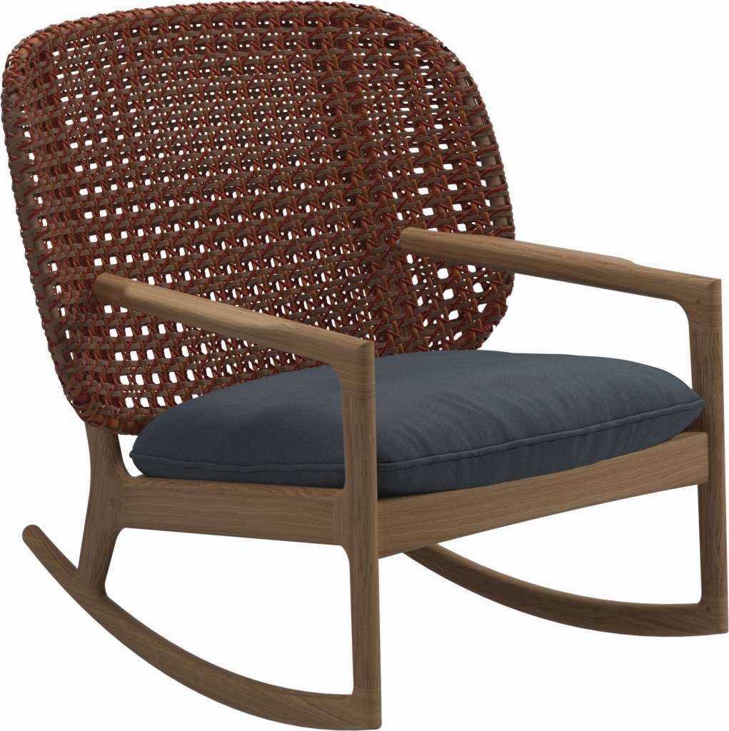 Gloster - Kay Schaukelstuhl Low Back - Geflecht: Copper - Kissen:  - Tuck Denim - outdoor