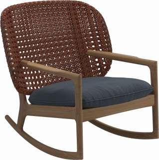 Gloster - Kay Schaukelstuhl Low Back - Geflecht: Copper - Kissen:  - Tuck Denim - outdoor