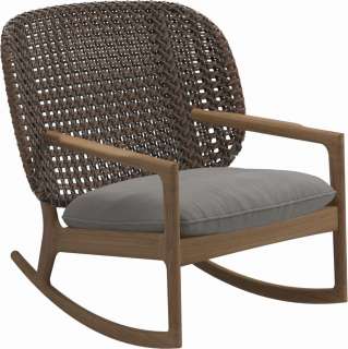 Gloster - Kay Schaukelstuhl Low Back - Geflecht: Brindle - Kissen:  - Fife Canvas Grey - outdoor