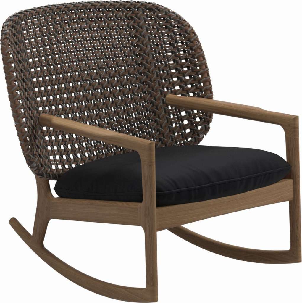Gloster - Kay Schaukelstuhl Low Back - Geflecht: Brindle - Kissen:  - Fife Soot Blue - outdoor