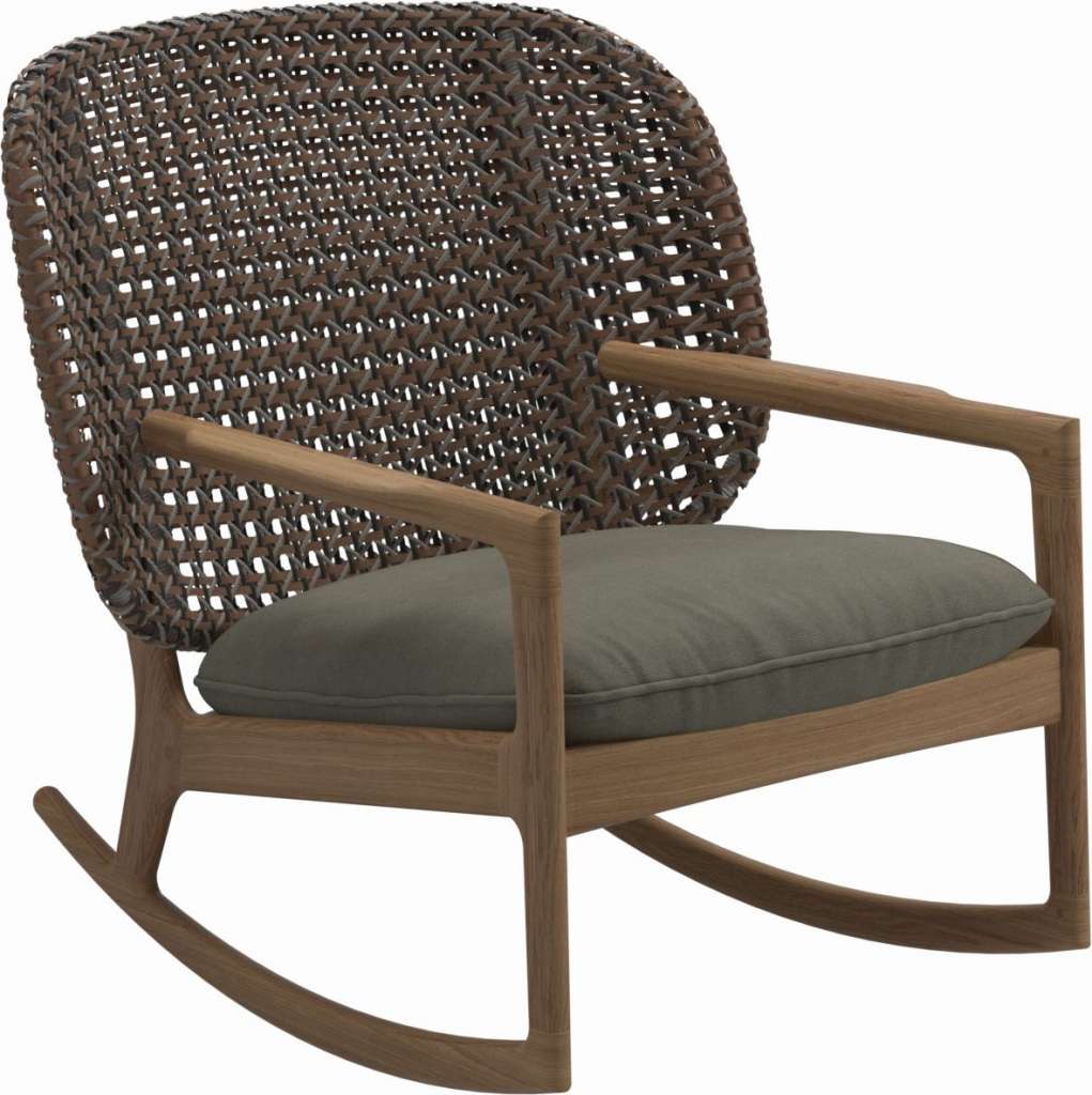 Gloster - Kay Schaukelstuhl Low Back - Geflecht: Brindle - Kissen:  - Fife Lichen - outdoor