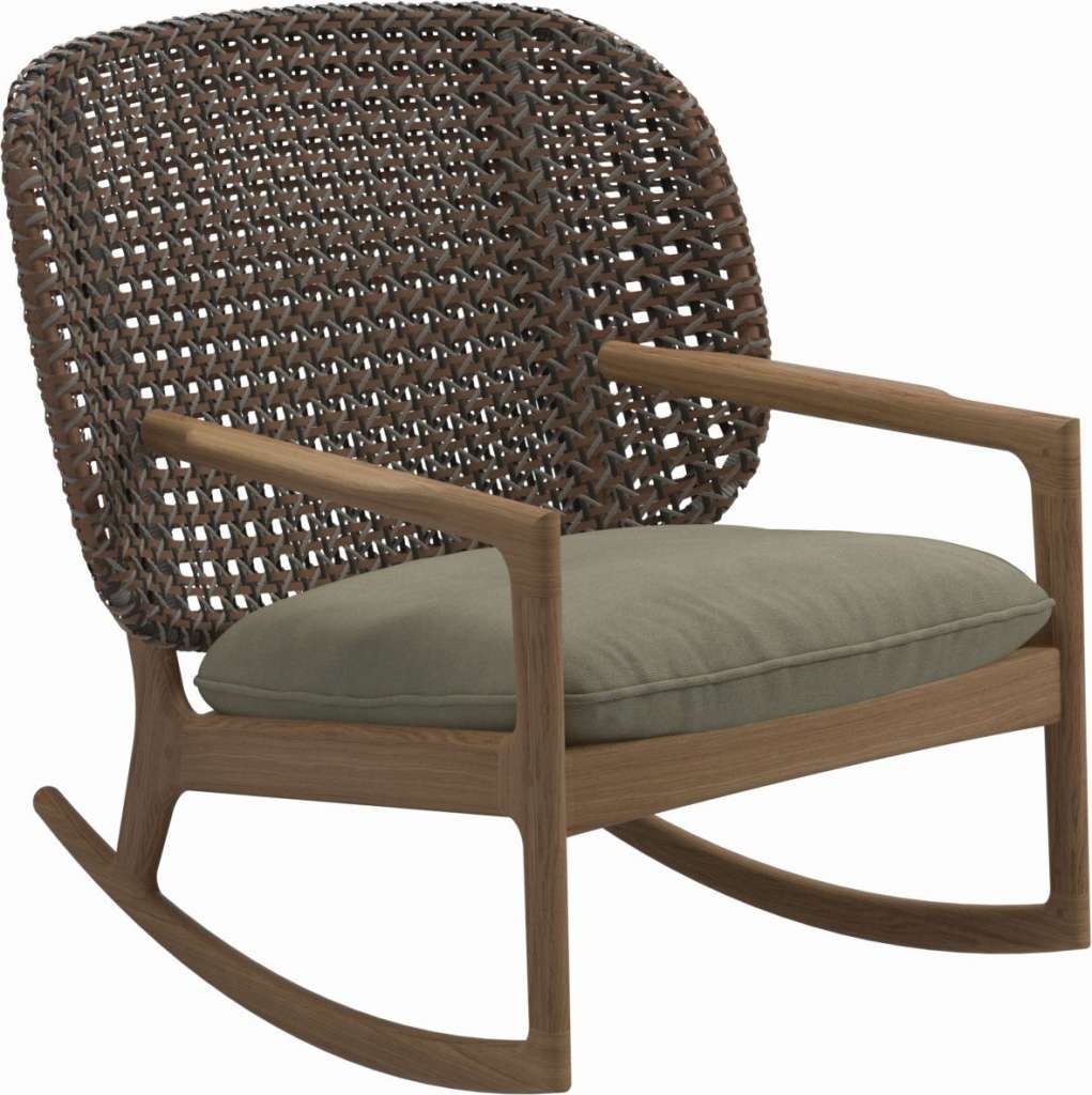 Gloster - Kay Schaukelstuhl Low Back - Geflecht: Brindle - Kissen:  - Fife Silky Green - outdoor