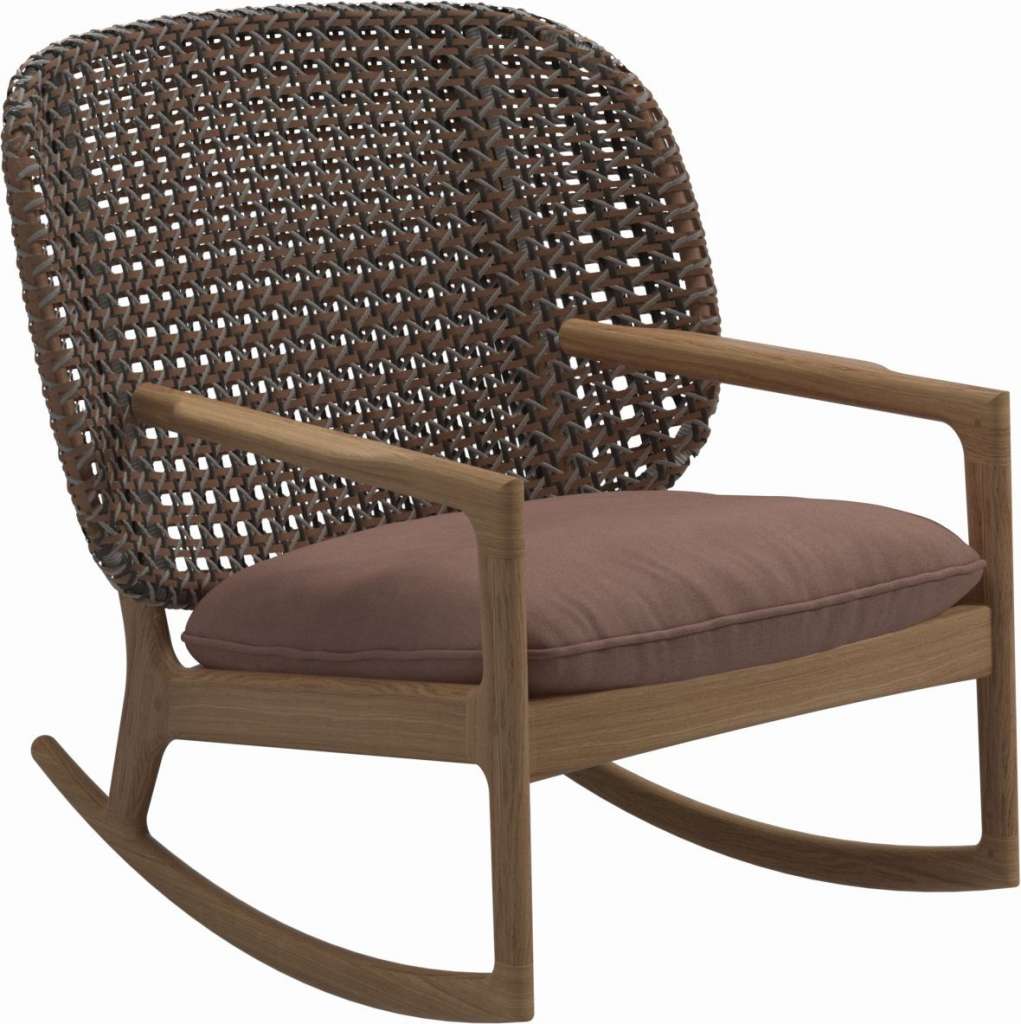 Gloster - Kay Schaukelstuhl Low Back - Geflecht: Brindle - Kissen:  - Fife Warm Rose - outdoor