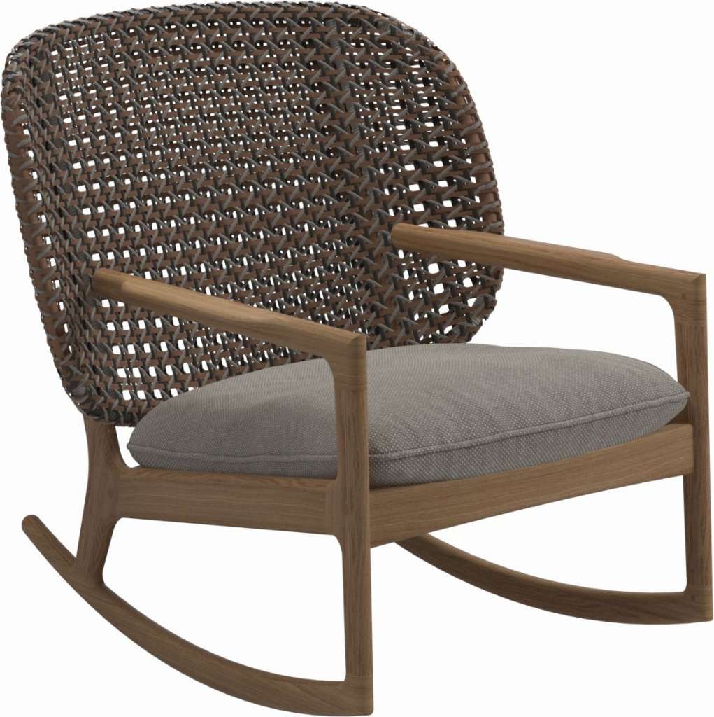 Gloster - Kay Schaukelstuhl Low Back - Geflecht: Brindle - Kissen:  - Robben Grey - outdoor