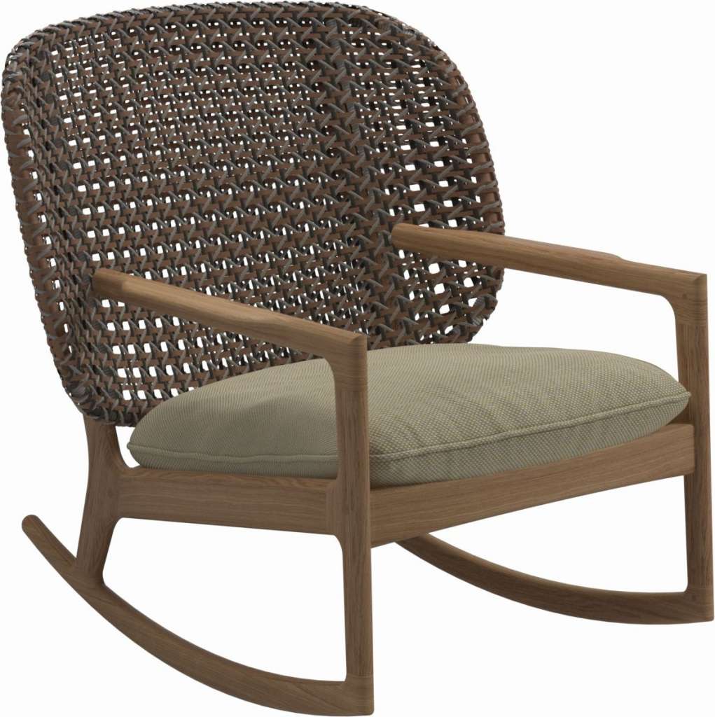 Gloster - Kay Schaukelstuhl Low Back - Geflecht: Brindle - Kissen:  - Robben Lichen - outdoor