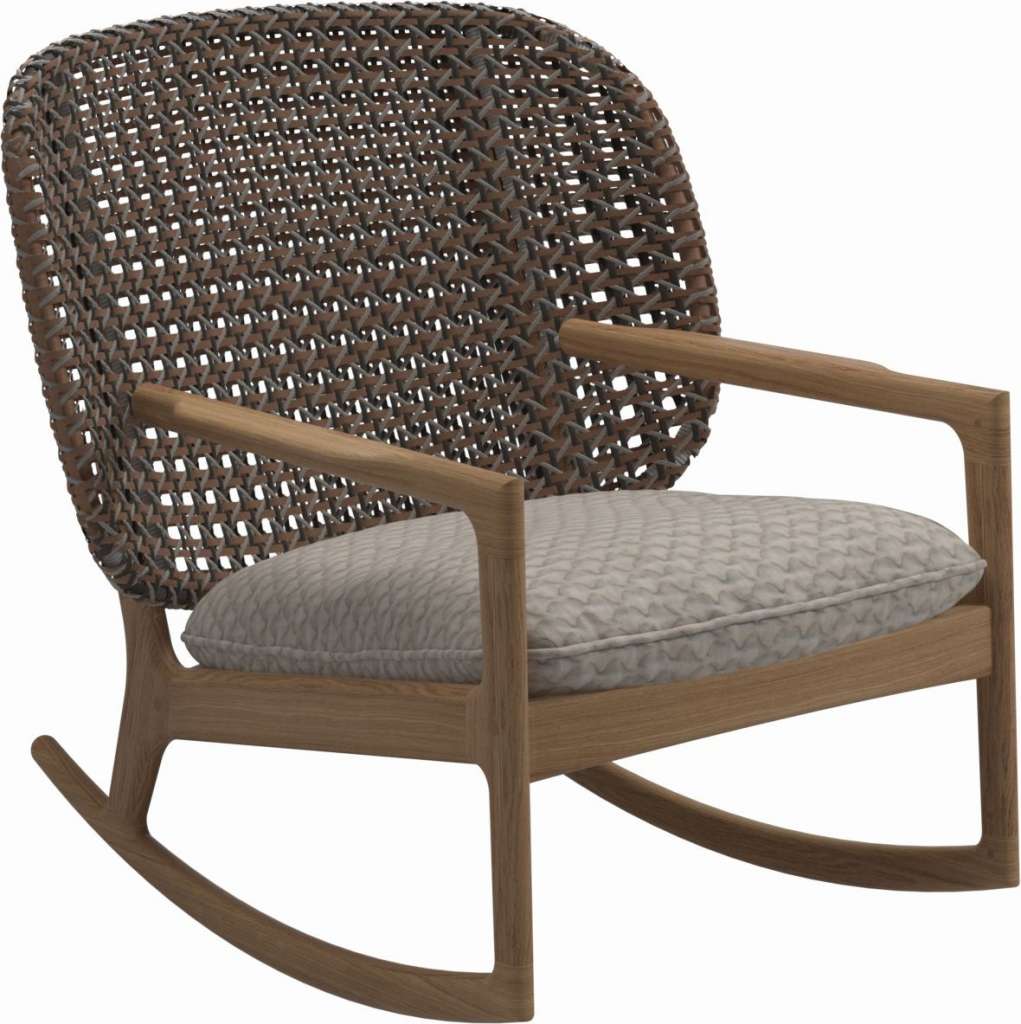 Gloster - Kay Schaukelstuhl Low Back - Geflecht: Brindle - Kissen:  - Wave Buff - outdoor