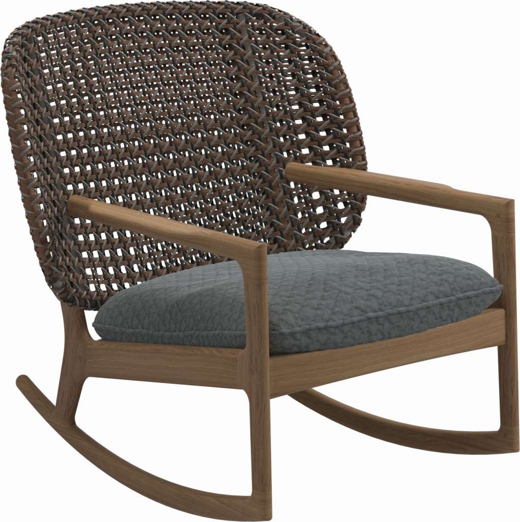 Gloster - Kay Schaukelstuhl Low Back - Geflecht: Brindle - Kissen:  - Wave Gravel - outdoor
