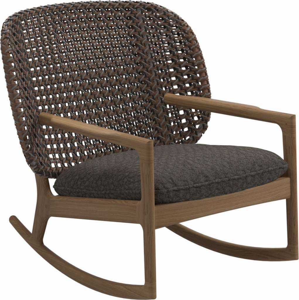 Gloster - Kay Schaukelstuhl Low Back - Geflecht: Brindle - Kissen:  - Wave Quarry - outdoor