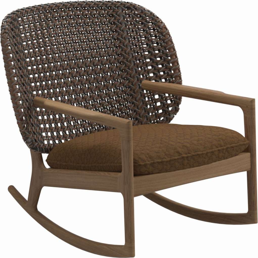 Gloster - Kay Schaukelstuhl Low Back - Geflecht: Brindle - Kissen:  - Wave Russet - outdoor