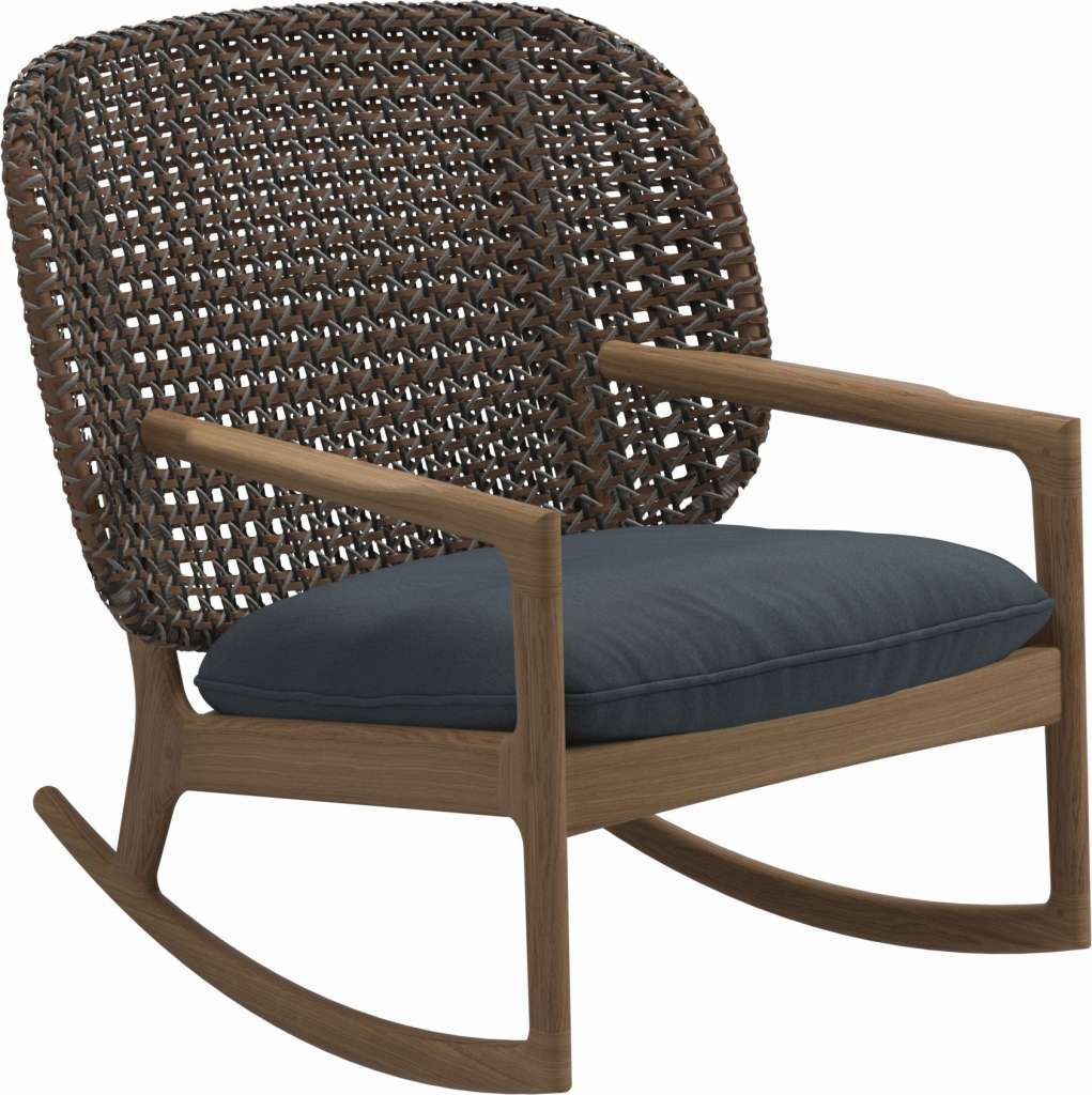 Gloster - Kay Schaukelstuhl Low Back - Geflecht: Brindle - Kissen:  - Tuck Denim - outdoor