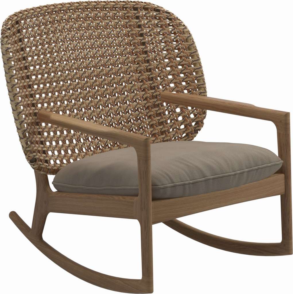 Gloster - Kay Schaukelstuhl Low Back - Geflecht: Harvest - Kissen:  - Blend Sand - outdoor
