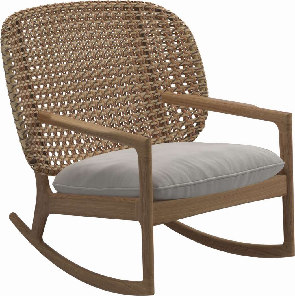Gloster - Kay Schaukelstuhl Low Back - Geflecht: Harvest - Kissen:  - Blend Linen - outdoor
