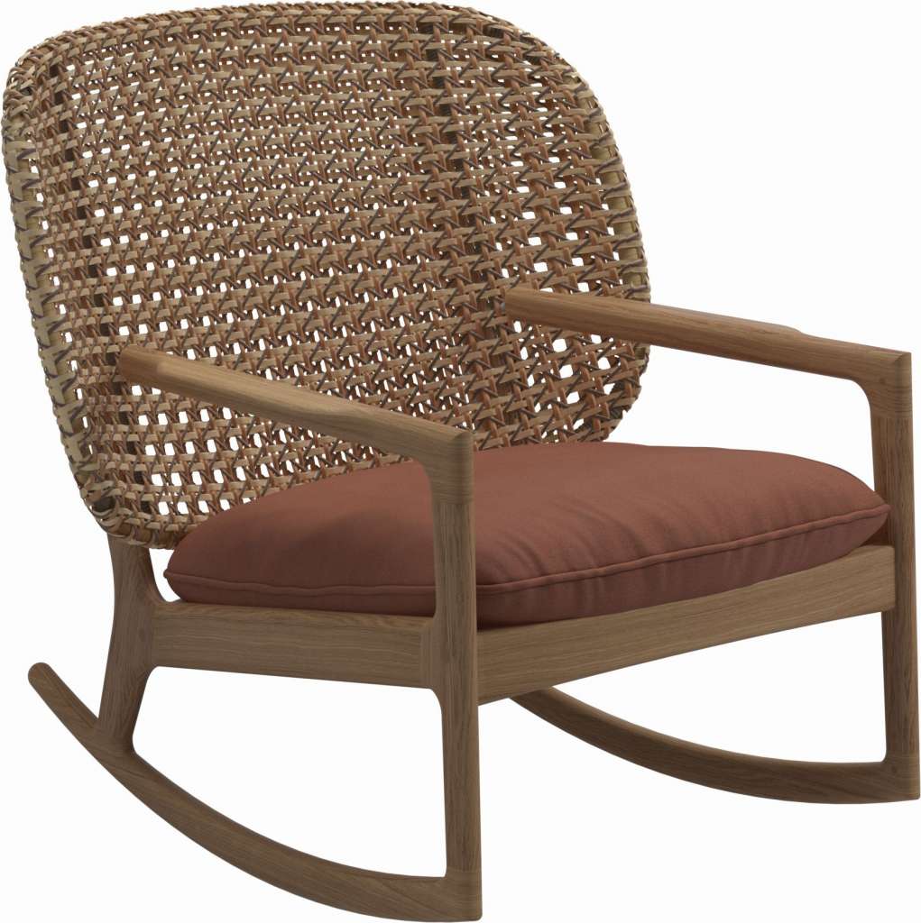 Gloster - Kay Schaukelstuhl Low Back - Geflecht: Harvest - Kissen:  - Blend Clay - outdoor