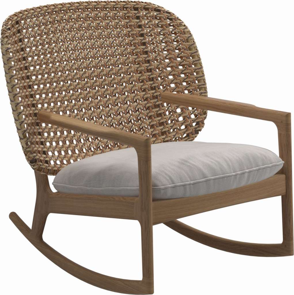 Gloster - Kay Schaukelstuhl Low Back - Geflecht: Harvest - Kissen:  - Elite Frost - outdoor