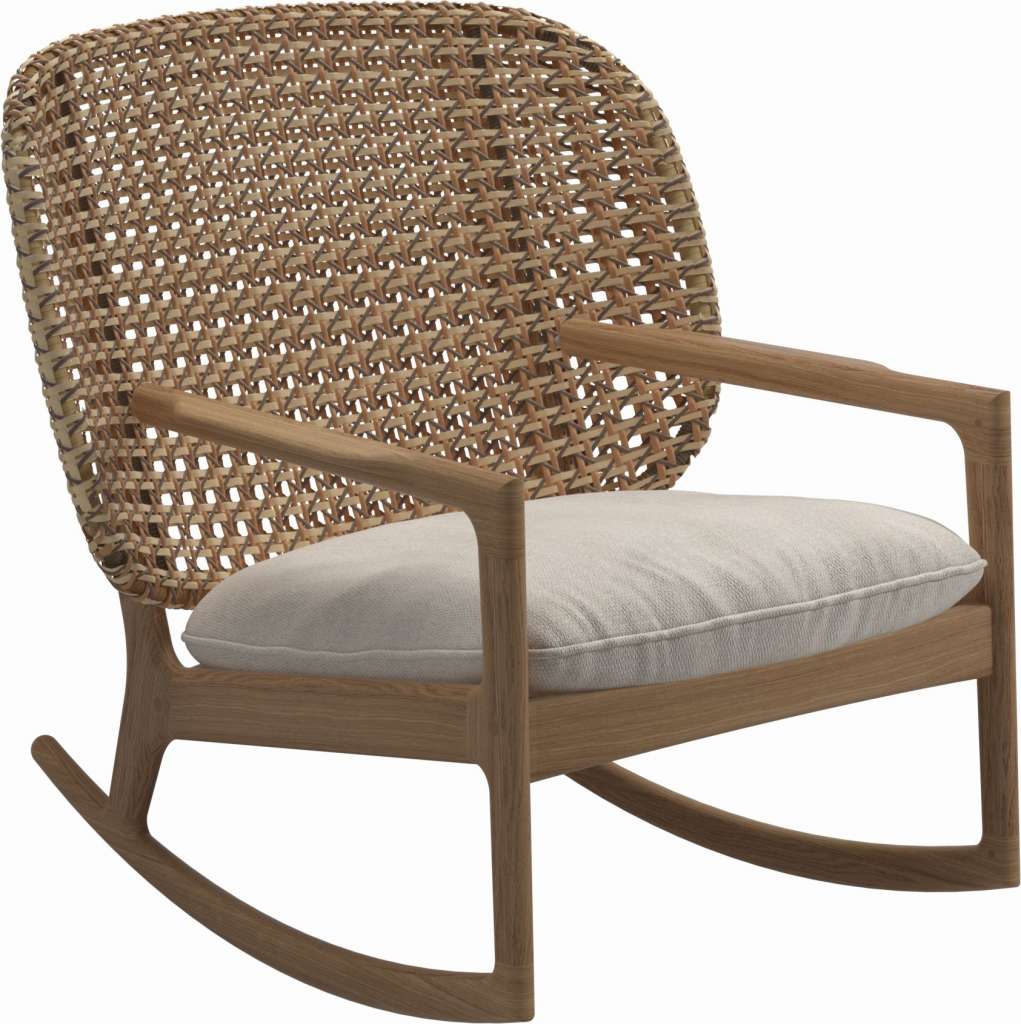 Gloster - Kay Schaukelstuhl Low Back - Geflecht: Harvest - Kissen:  - Virtue Cloud - outdoor