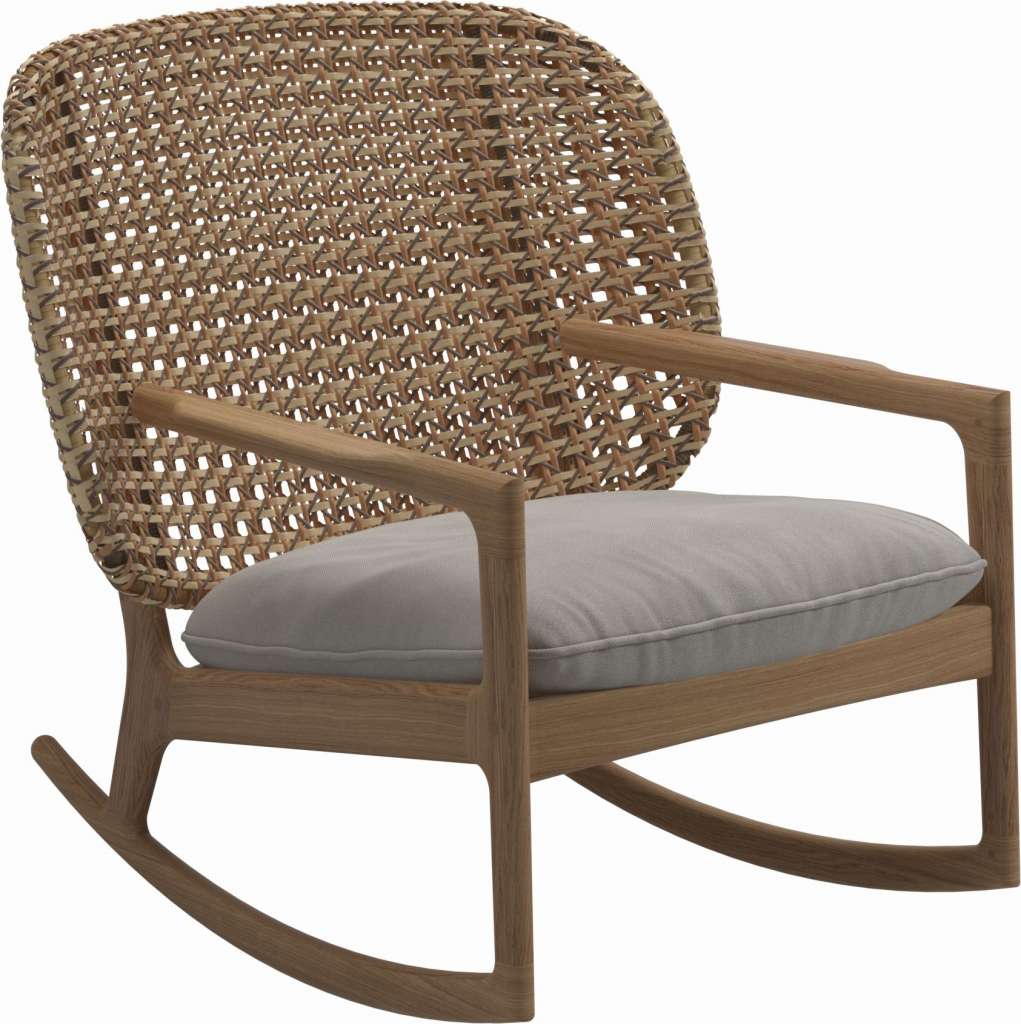 Gloster - Kay Schaukelstuhl Low Back - Geflecht: Harvest - Kissen:  - Fife Bone - outdoor