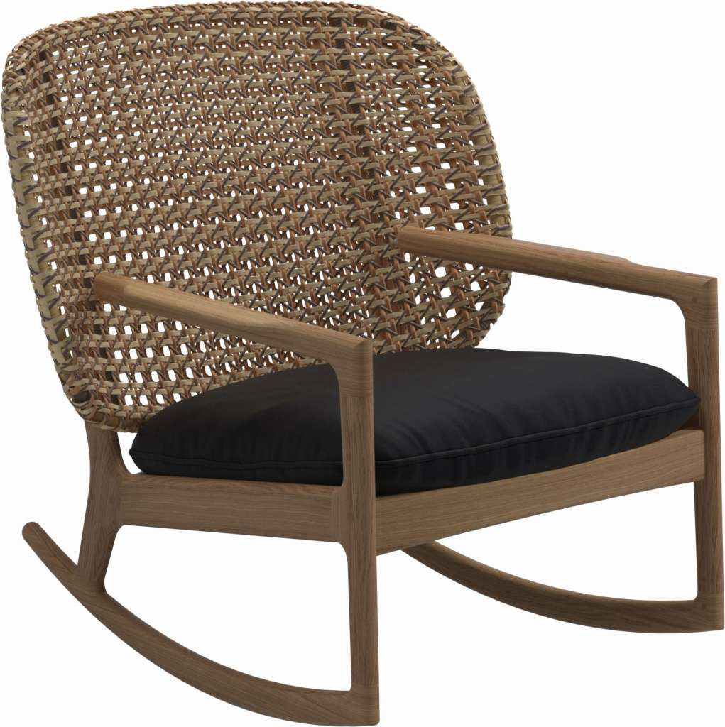 Gloster - Kay Schaukelstuhl Low Back - Geflecht: Harvest - Kissen:  - Fife Soot Blue - outdoor