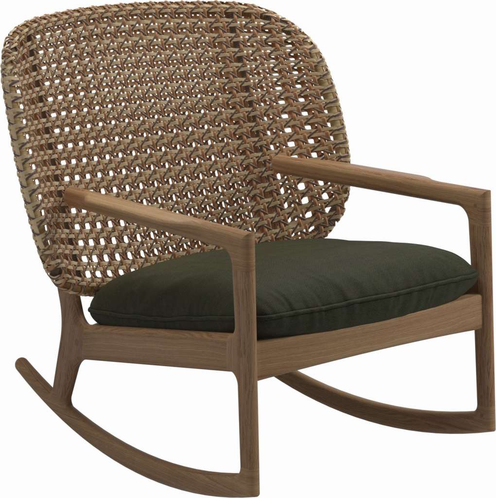 Gloster - Kay Schaukelstuhl Low Back - Geflecht: Harvest - Kissen:  - Fife Olive - outdoor