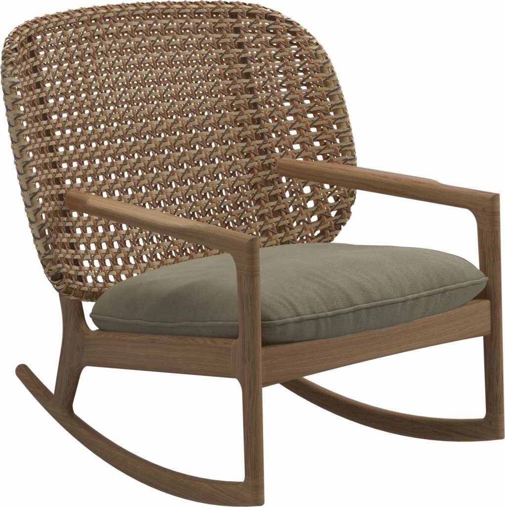 Gloster - Kay Schaukelstuhl Low Back - Geflecht: Harvest - Kissen:  - Fife Silky Green - outdoor