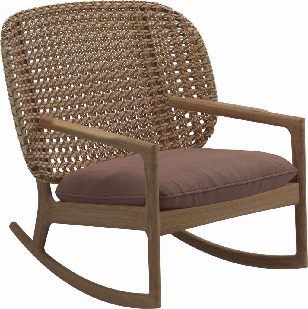 Gloster - Kay Schaukelstuhl Low Back - Geflecht: Harvest - Kissen:  - Fife Warm Rose - outdoor