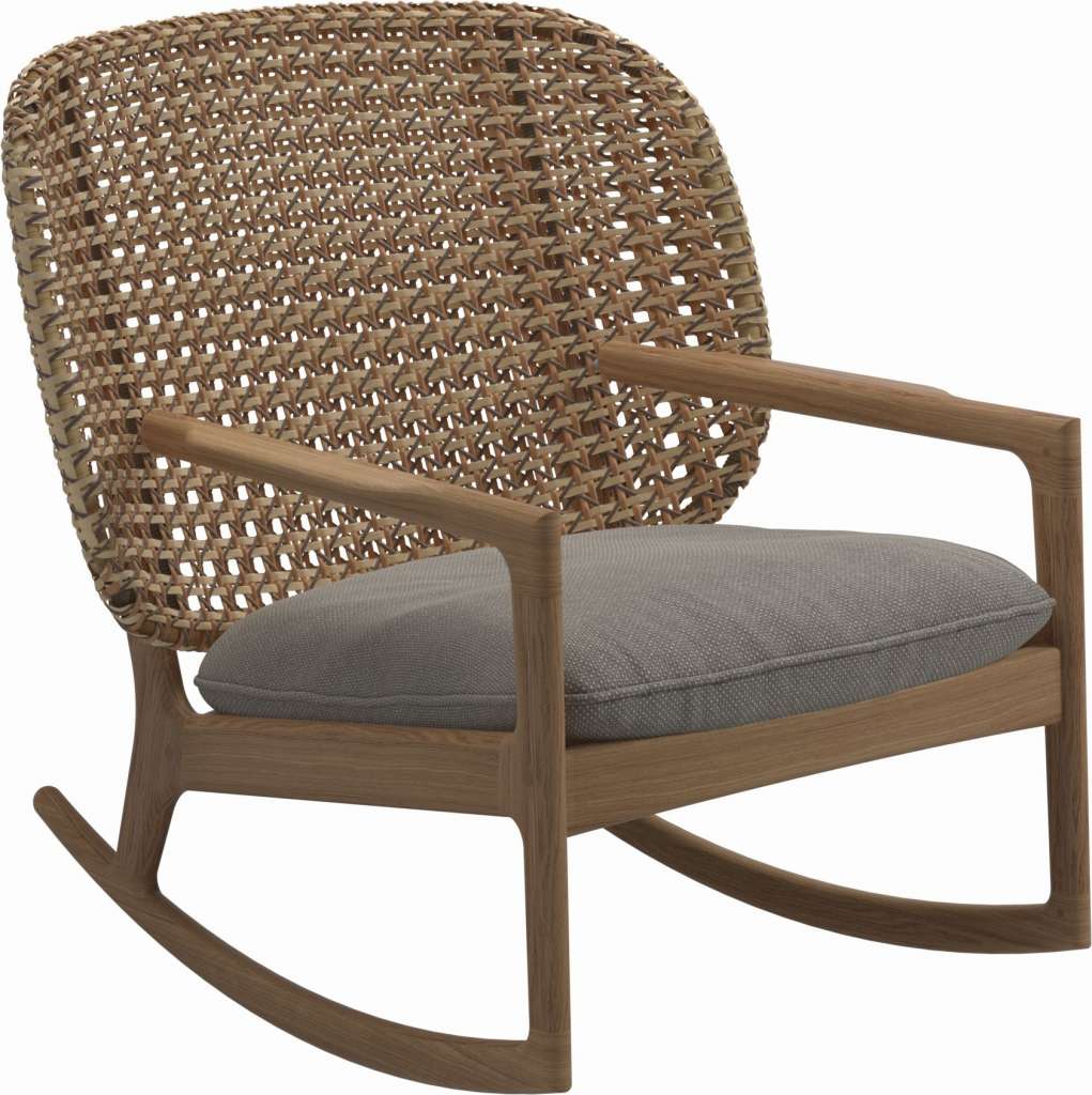 Gloster - Kay Schaukelstuhl Low Back - Geflecht: Harvest - Kissen:  - Robben Grey - outdoor