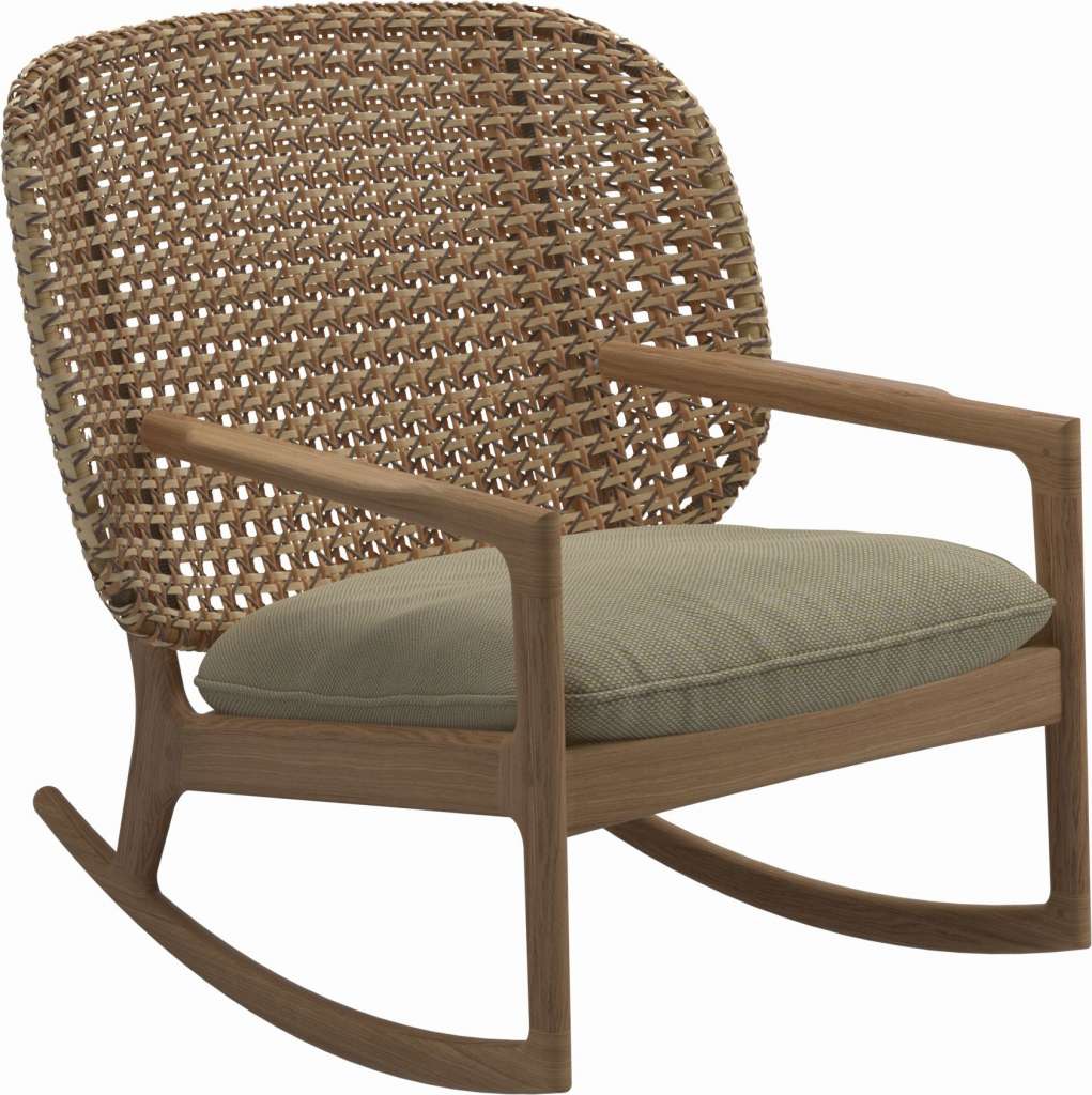Gloster - Kay Schaukelstuhl Low Back - Geflecht: Harvest - Kissen:  - Robben Lichen - outdoor
