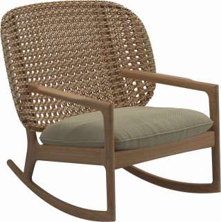Gloster - Kay Schaukelstuhl Low Back - Geflecht: Harvest - Kissen:  - Robben Lichen - outdoor