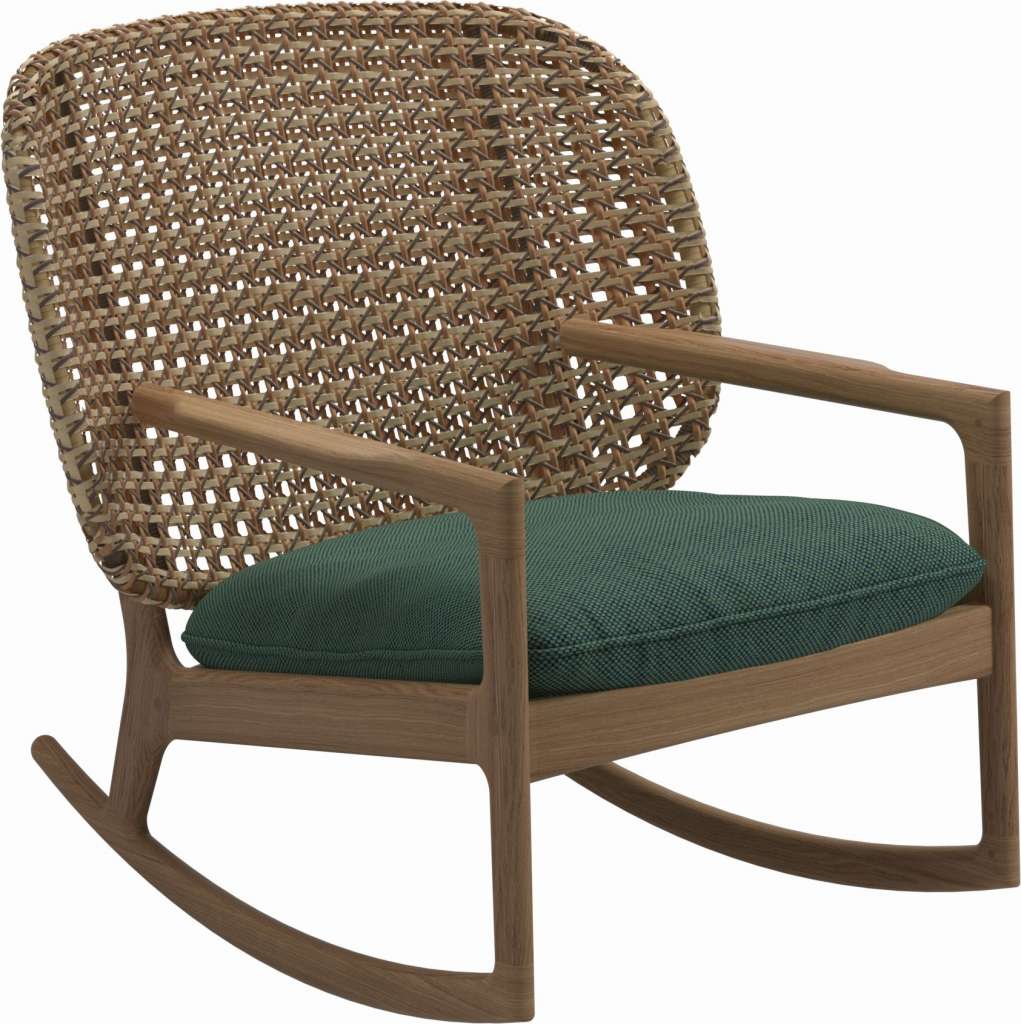 Gloster - Kay Schaukelstuhl Low Back - Geflecht: Harvest - Kissen:  - Robben Forest - outdoor