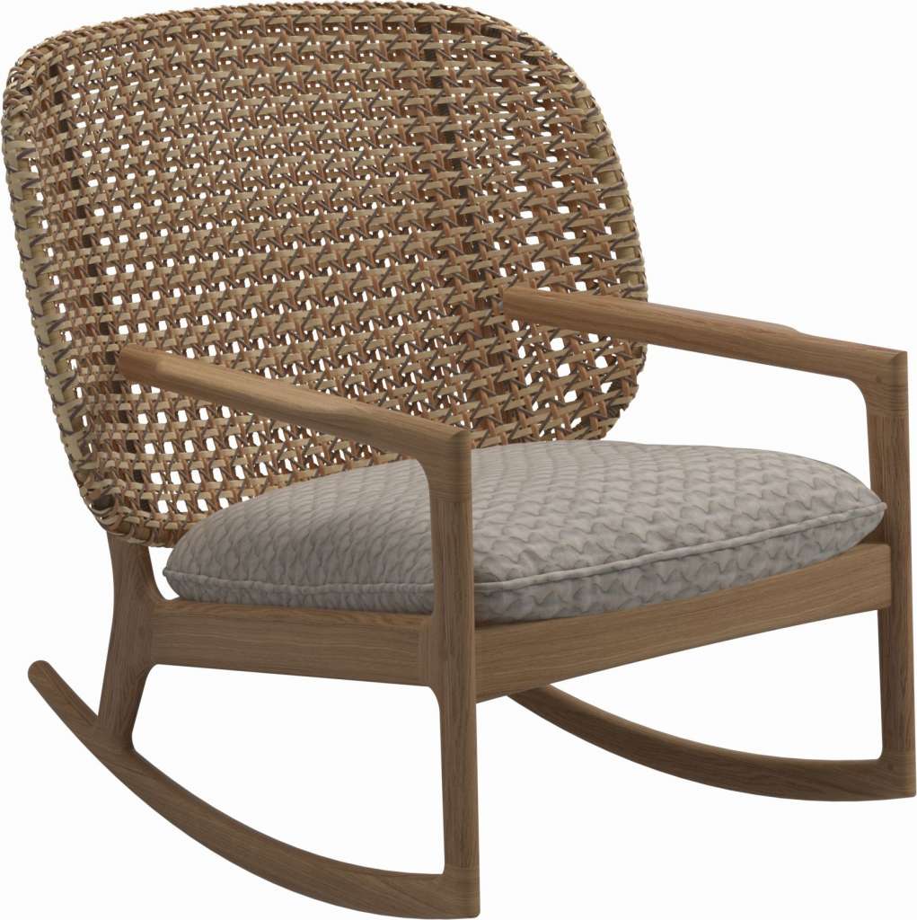 Gloster - Kay Schaukelstuhl Low Back - Geflecht: Harvest - Kissen:  - Wave Buff - outdoor